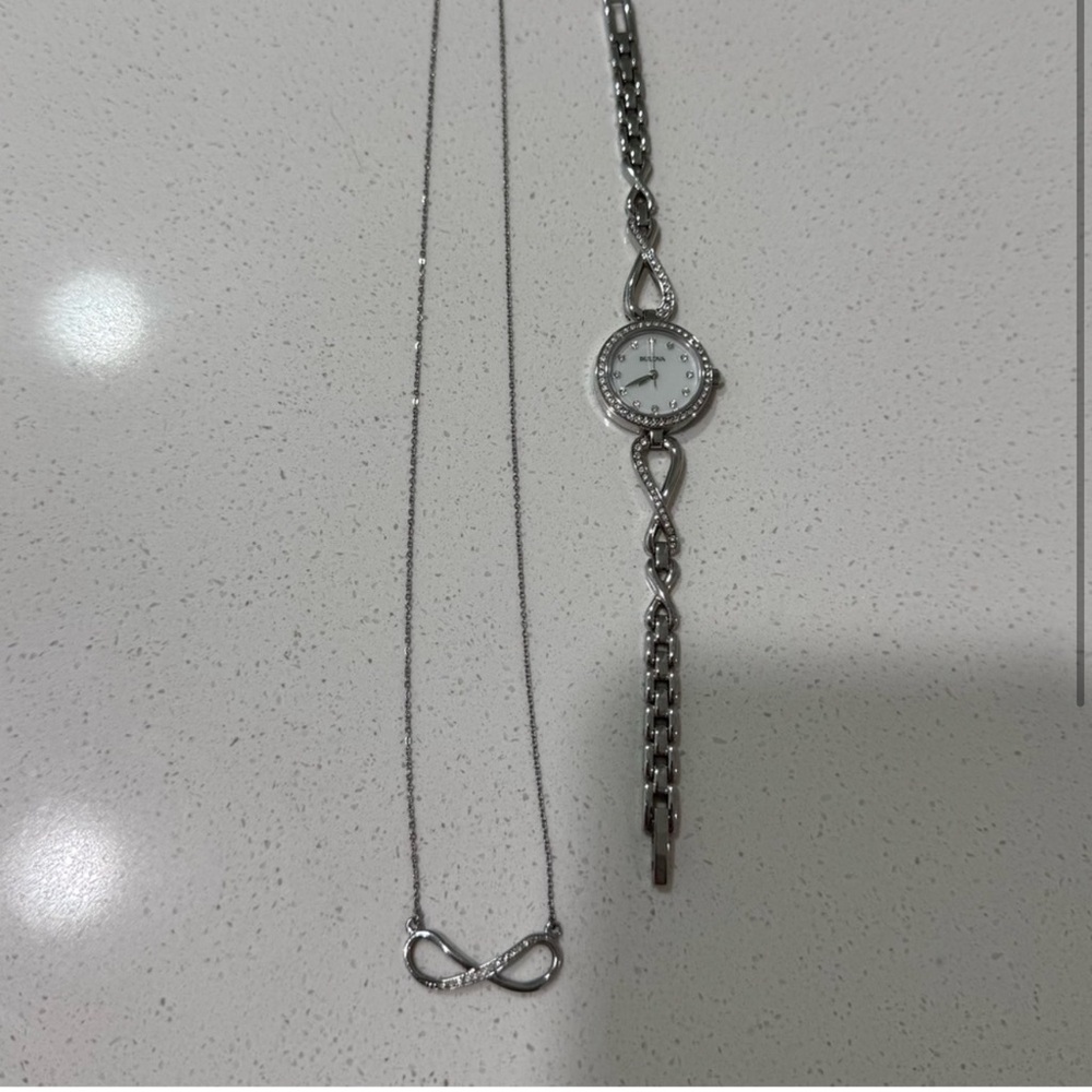 Bulova infinity watch & necklace set